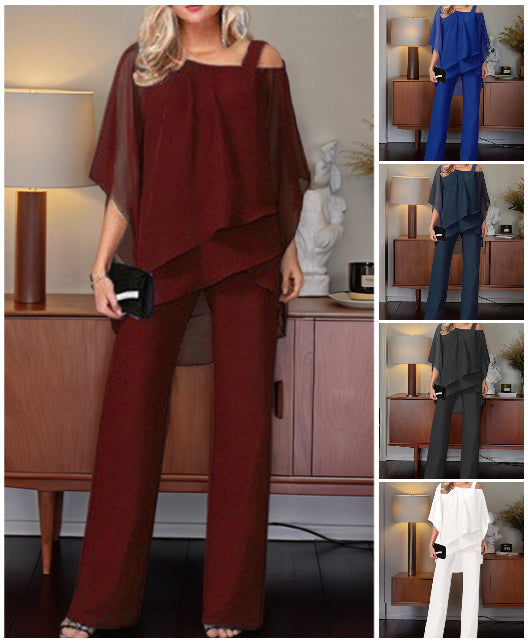 💋HOT SALE 49% OFF💋Loose and irregular Shoulder Ruffled Tiered Top and Pants Two Piece Set