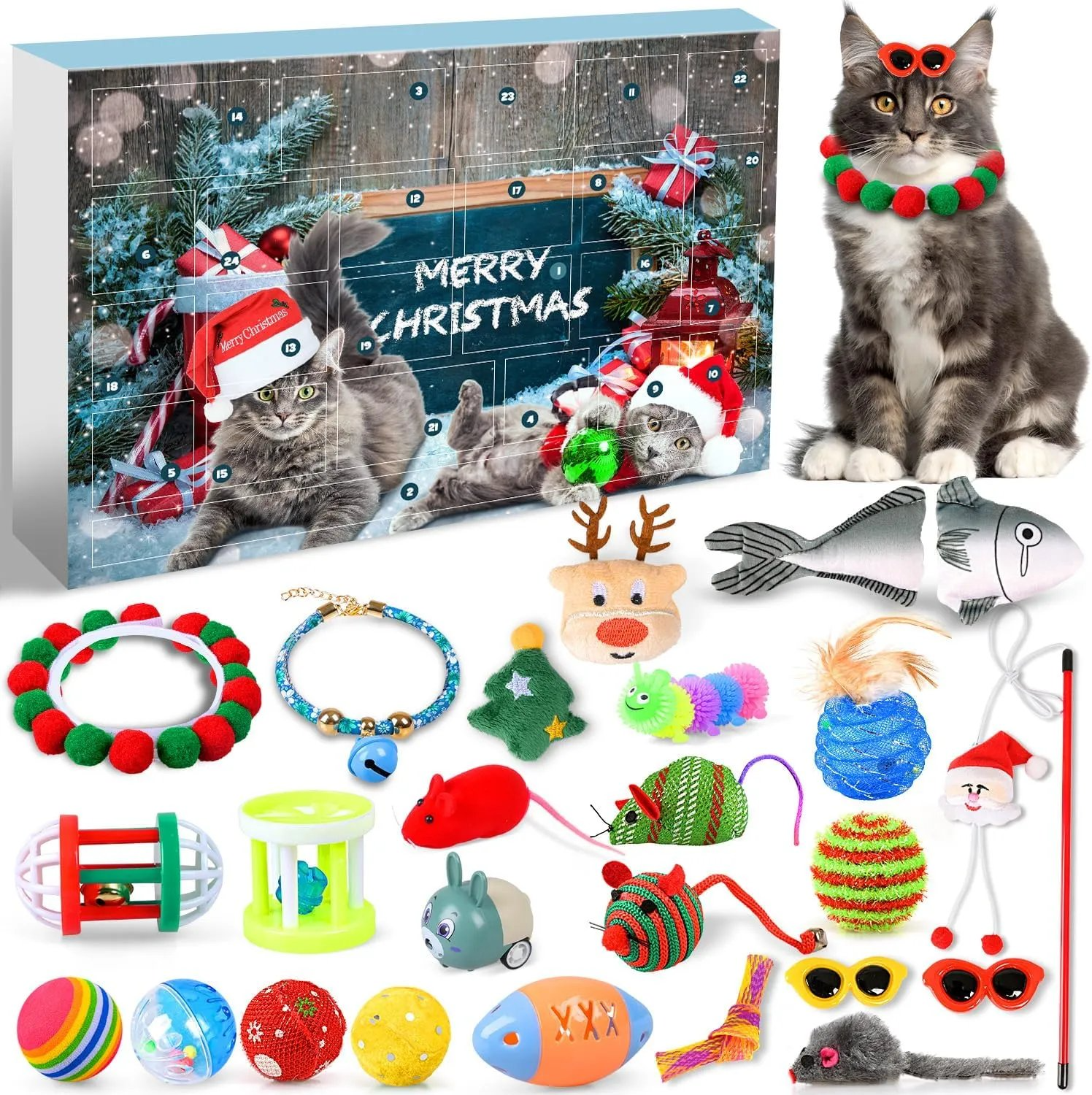 🎄Christmas Sale 49% OFF - 🐱2024 Christmas Countdown Cat Toys Advent Ca ...