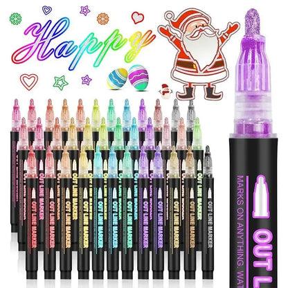 🔥Black Friday Sale 60% OFF🎁 Double Outline Glitter Coloring Pen Set