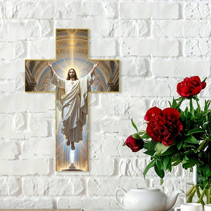 An old wooden wall cross with the image of Jesus Christ