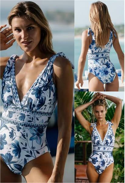 💥Last Day Special Sale 49% OFF🩱V Neck Lace Up Printed One Piece Swimsuit and Skirt