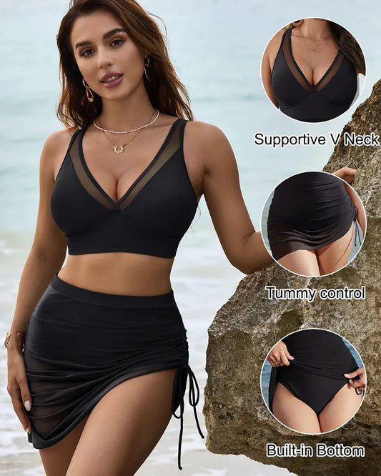💥Last Day Special Sale 49% OFF🩱Slimming Mesh Sheer Sarong Wraps Swimsuit