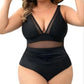 💥Last Day Special Sale 49% OFF💃 Women's Contrast Mesh Ruched One-piece Swimsuit