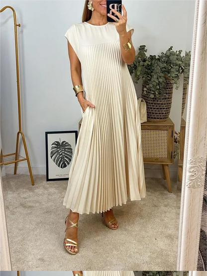 🎉Hot Sale 50% OFF🎉Sleeveless Pleated Simple Solid Color Dress