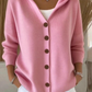 Women Cotton Plain Long Sleeve Comfy Casual Cardigan
