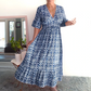 💥Limited time special price ￡13.99!⏱️Bohemian casual print V-neck waist wrap long dress