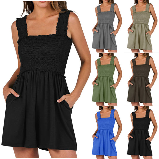 ⏰Hot Sale 49% Off💃Women's Square Neck Sleeveless Romper with Pockets