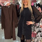 Rhinestone Decor Black Midi Dress
