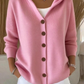 Women Cotton Plain Long Sleeve Comfy Casual Cardigan