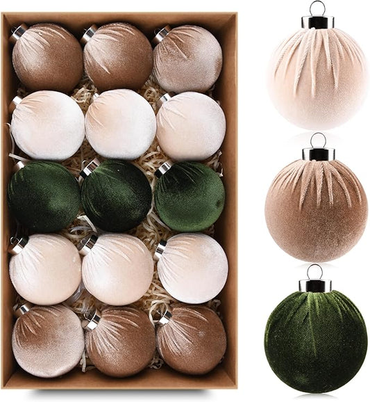 🎄15 pieces of Christmas tree decorations made of velvet balls🎁