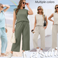 💕Last Day Promotion 49% OFF🔥2025 New Women's Casual Cap Sleeve Top Wide Leg Crop Pants Two Piece Sets