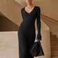 🔥BLACK FRIDAY SALE 49% OFF🔥Crew Neck & V-Neck Sleeved Knit Midi Dress