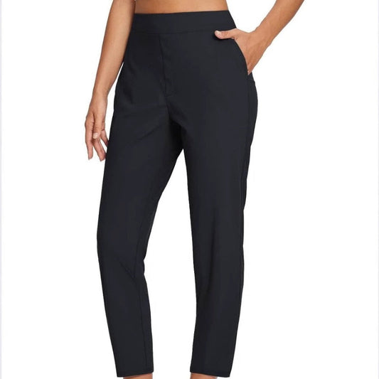 Women's High-Waisted Elastic Pants with Zipper Pockets