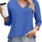 🍂Autumn Sales 49% OFF💐Women's 3/4 Sleeve V Neck Solid Color Top
