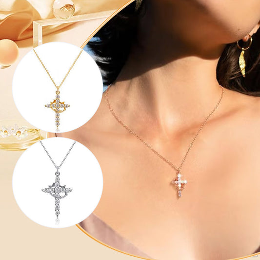 Exquisite Cross Necklace with Rotating Crown