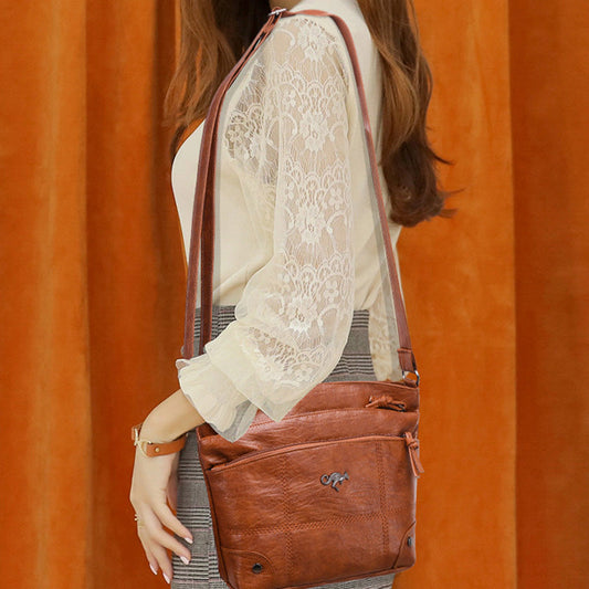 Soft Leather Messenger Multi Pocket Large Capacity Shoulder Bag