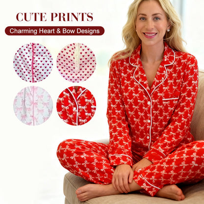 🔥Women’s Heart-Printed Button-Down Long-Sleeve Pajama Sets