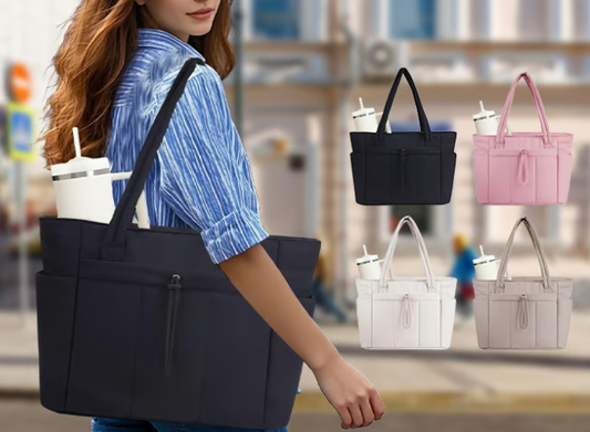 💕Hot Sale 50% OFF🎁Wandering Nature Puffer Tote Bag with Cup Holder & Laptop Compartment & Trolley Sleeve for Travel, Work, Nurse, Women