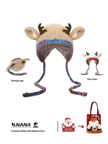 🎅Surprise price: £10.99 only!🎄🦌Handmade Knitted Christmas Antler 2-in-1 (Hat/Handbag)🧶