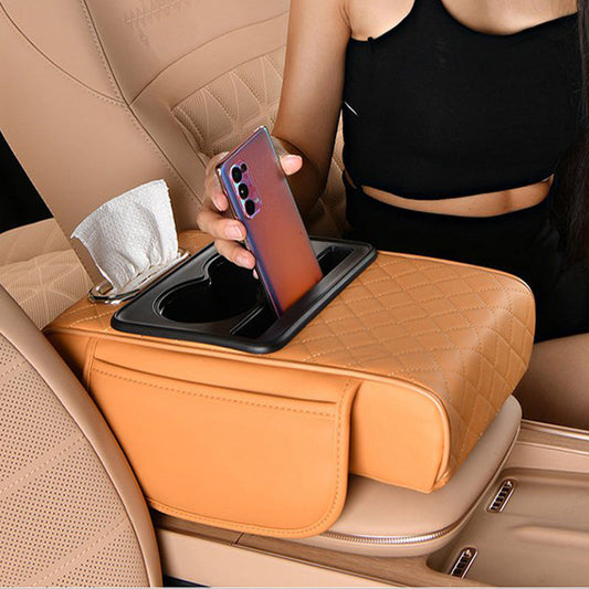 Multifunctional PU leather armrest mat for cars
