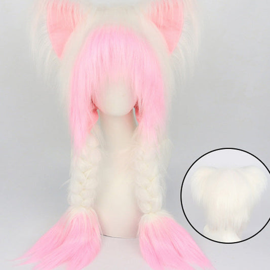 Plush Cat Ear Winter Hat with Braided Pigtails