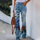 Mote blomster mønstret jeans for kvinner med lommer