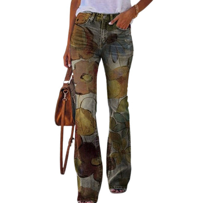Mote blomster mønstret jeans for kvinner med lommer